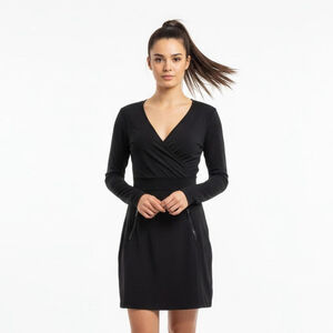 Athleta Suedy Lady Black Long Sleeve Wrap Dress - XS